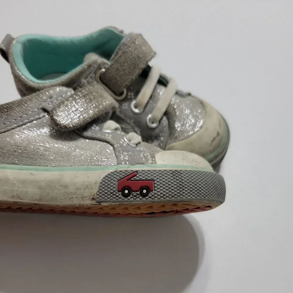 See Kai Run Basic Shoe Girl 6 Sneaker Heather Gray Blue Adjustable Strap Comfort